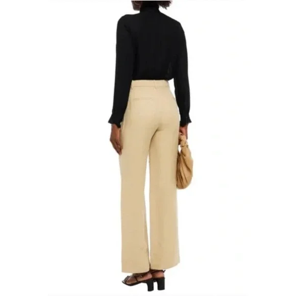 Nili Lotan 2 Dayton $675 Linen Silk Pants High Rise Wide Leg Trouser Pleated Tan